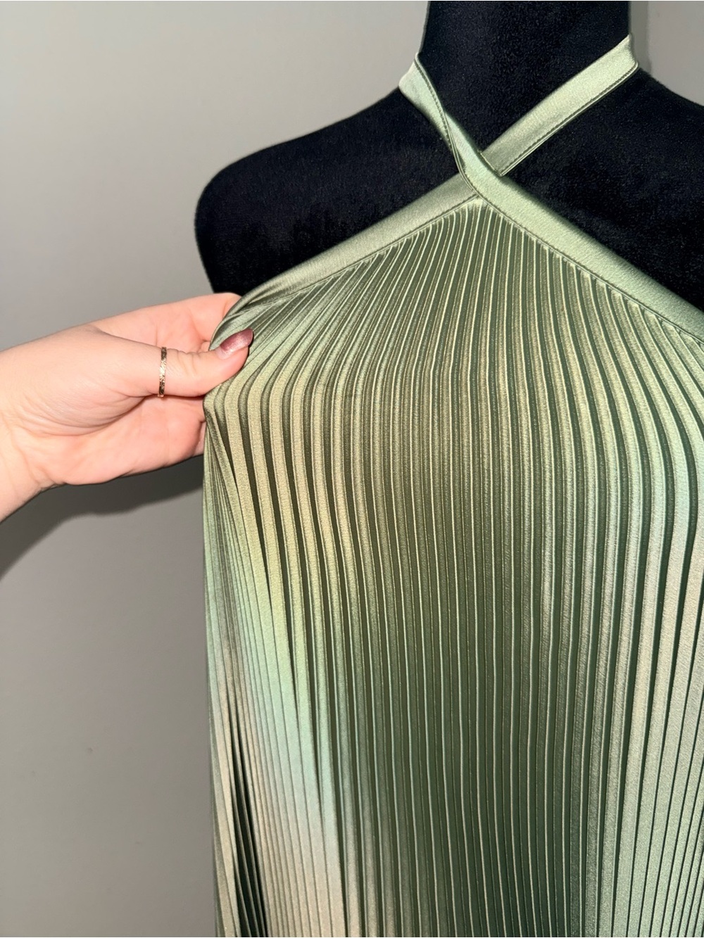 Lidee Deesse Gown in Moss Green Maxi Dress Pleated Halter US 4 - Picture 5 of 8